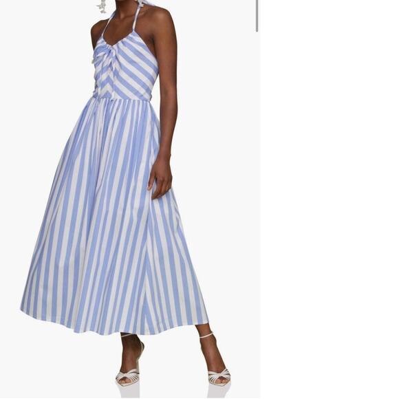 Avec les filles striped blue white cotton blend halter french chic midi size 8 - Picture 4 of 13
